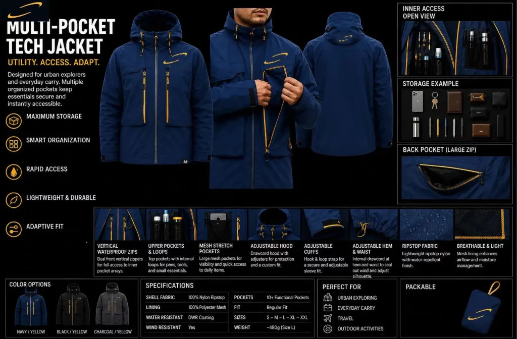 MULTI-POCKET TECH JACKET product detail