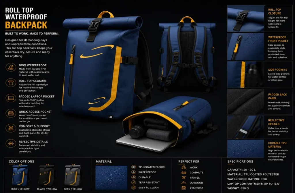 ROLL TOP WATERPROOF BACKPACK product detail